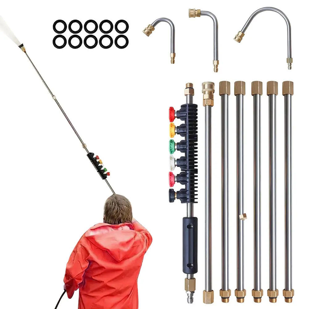 10Pcs Water Gun Nozzle Extension Rods Set Pressure Washer Lance Extension Car Cleaning Rod Jet with 6 Adjustable Nozzles 4000PSI