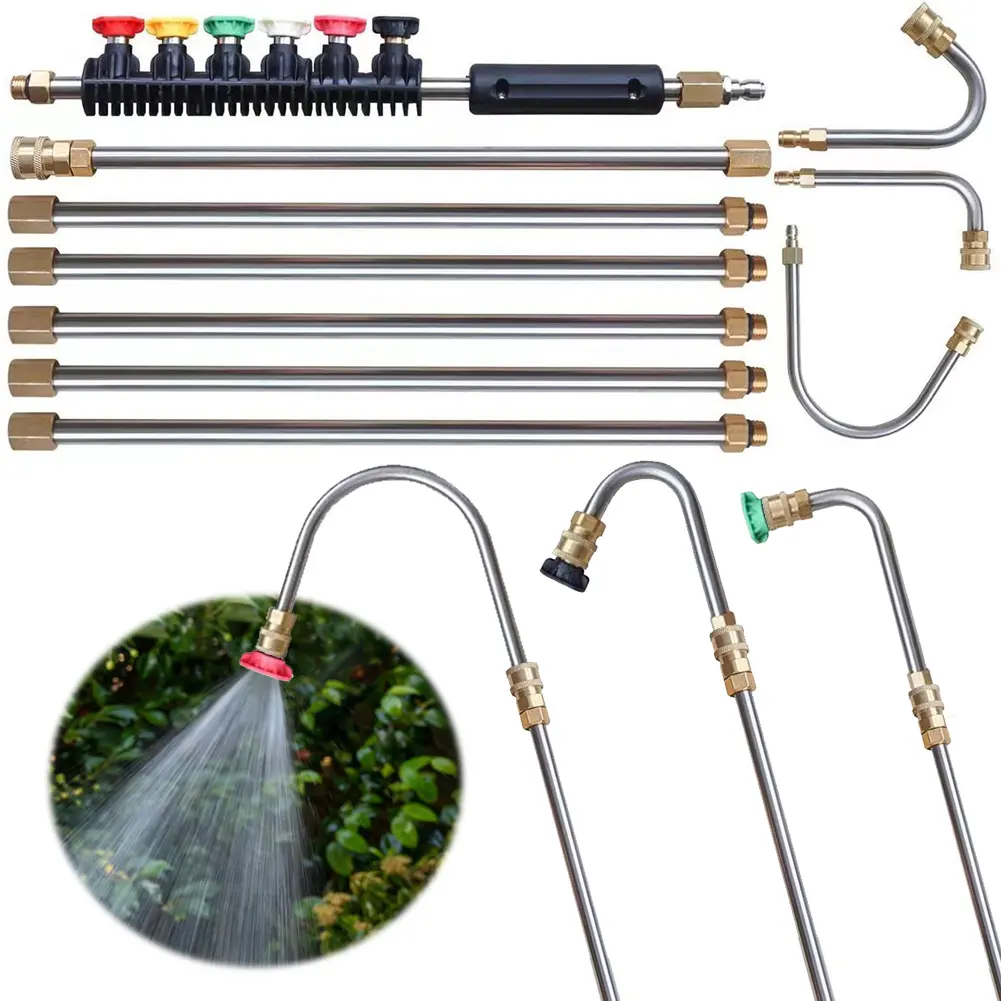 10Pcs Water Gun Nozzle Extension Rods Set Pressure Washer Lance Extension Car Cleaning Rod Jet with 6 Adjustable Nozzles 4000PSI