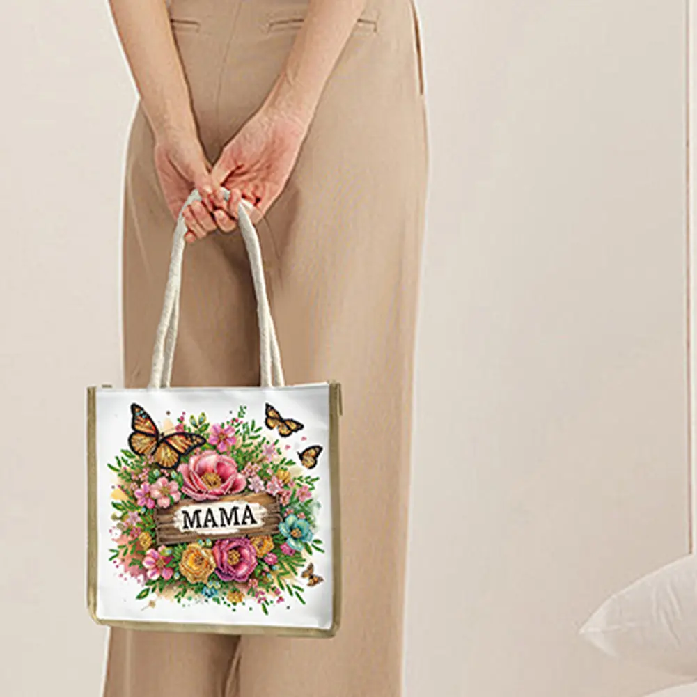 5D Diamond Painting Tote Bag Reusable Grocery Bag DIY Diamond Painting Shopping Bag for Travel Shopping Beach Wedding