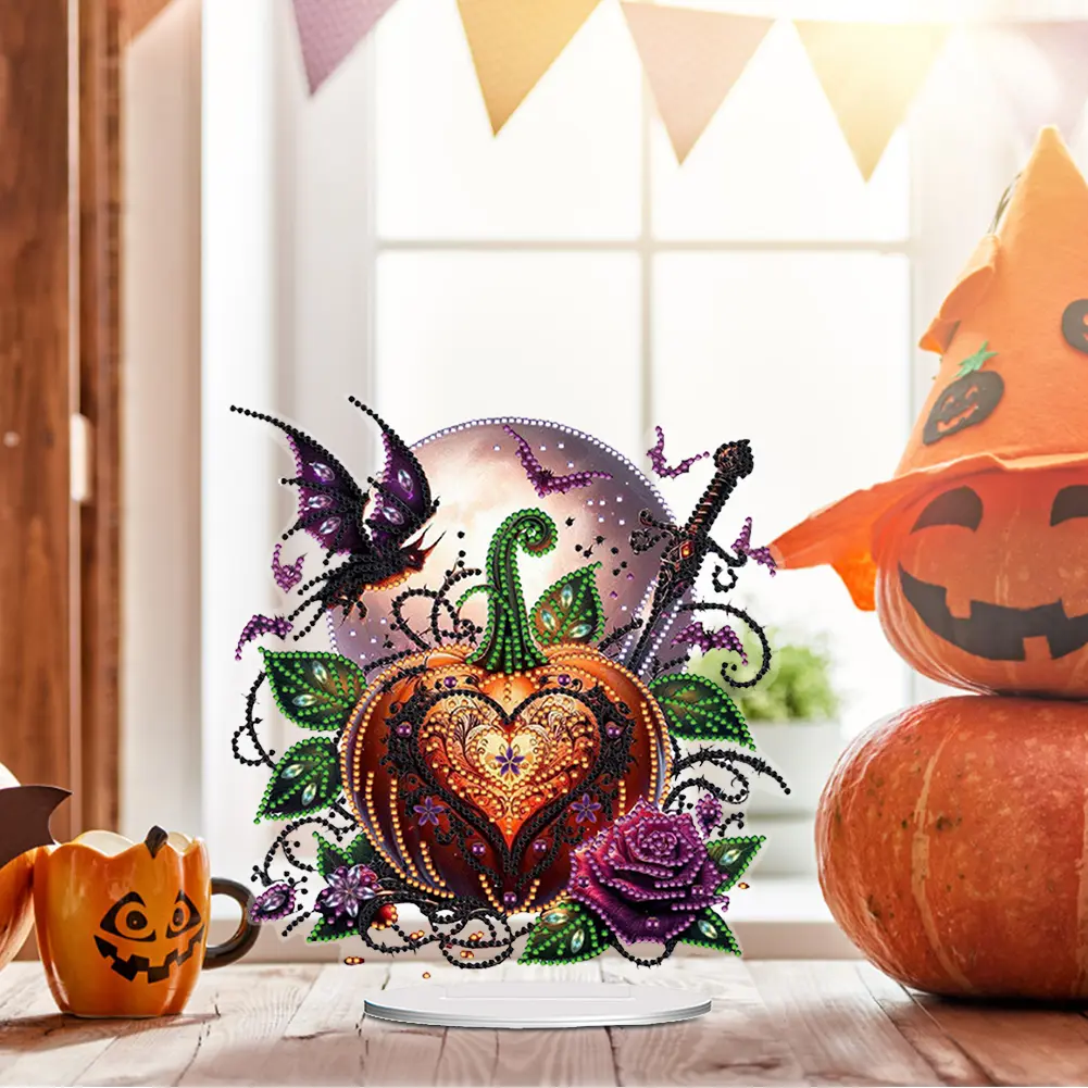 2D Flat Halloween Pumpkin Desktop Diamond Art Kits Double-sided Effect Diamond Painting Desktop Decorations for Adults Beginner