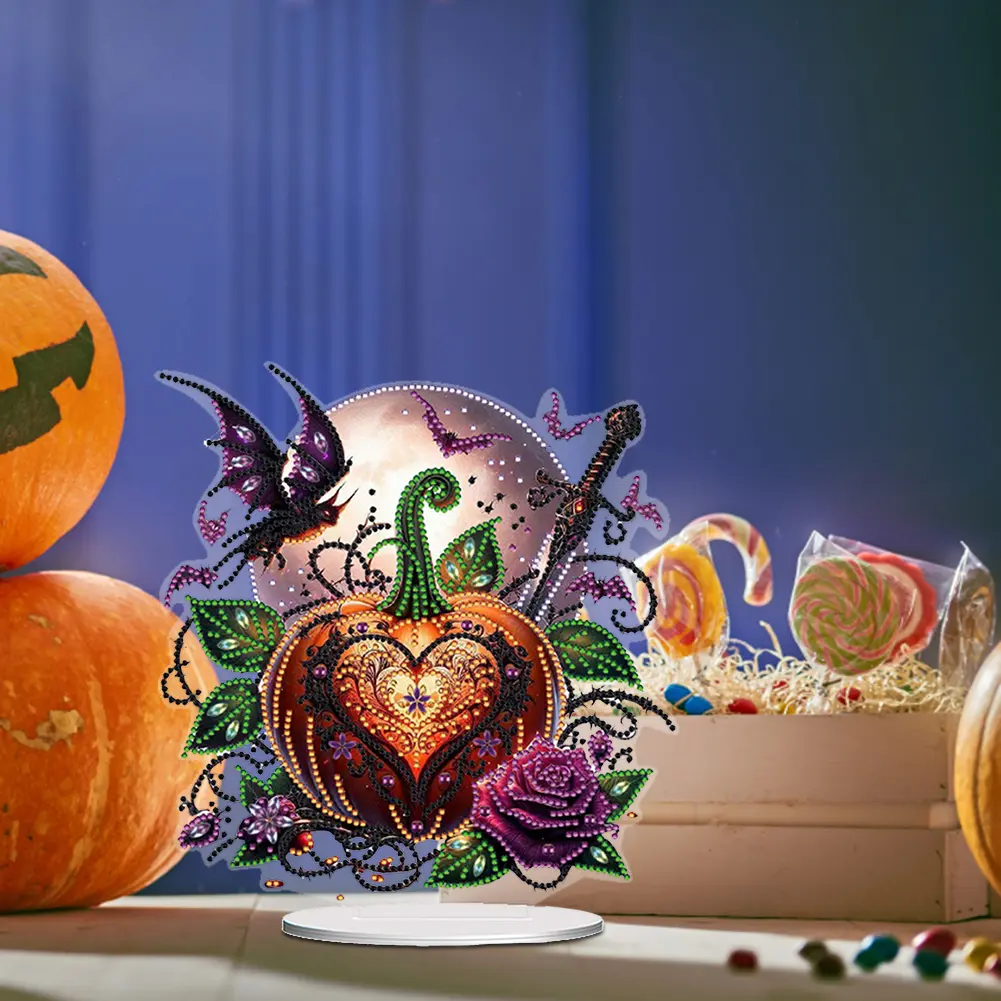 2D Flat Halloween Pumpkin Desktop Diamond Art Kits Double-sided Effect Diamond Painting Desktop Decorations for Adults Beginner