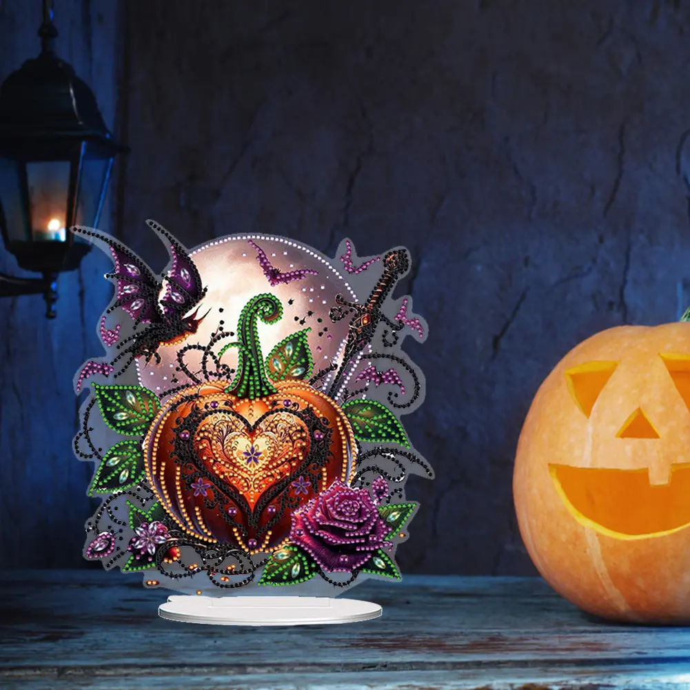 2D Flat Halloween Pumpkin Desktop Diamond Art Kits Double-sided Effect Diamond Painting Desktop Decorations for Adults Beginner