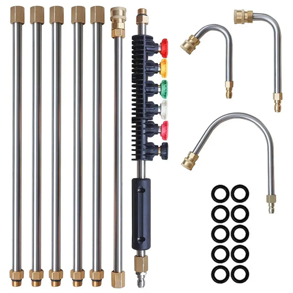 10Pcs Water Gun Nozzle Extension Rods Set Pressure Washer Lance Extension Car Cleaning Rod Jet with 6 Adjustable Nozzles 4000PSI