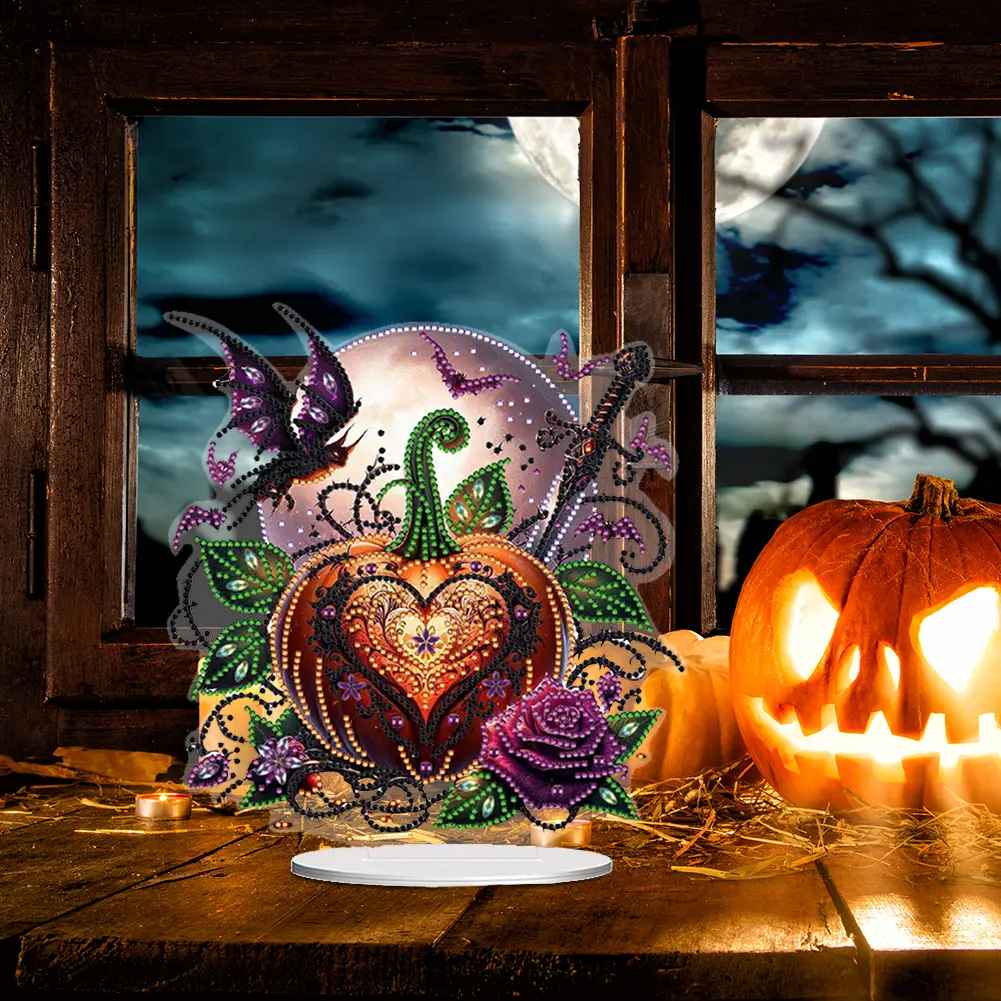 2D Flat Halloween Pumpkin Desktop Diamond Art Kits Double-sided Effect Diamond Painting Desktop Decorations for Adults Beginner