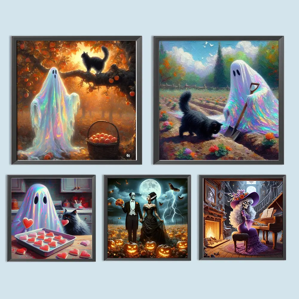 Halloween 5D DIY Full Drill Round Diamond Painting Kit for Home Wall Decor