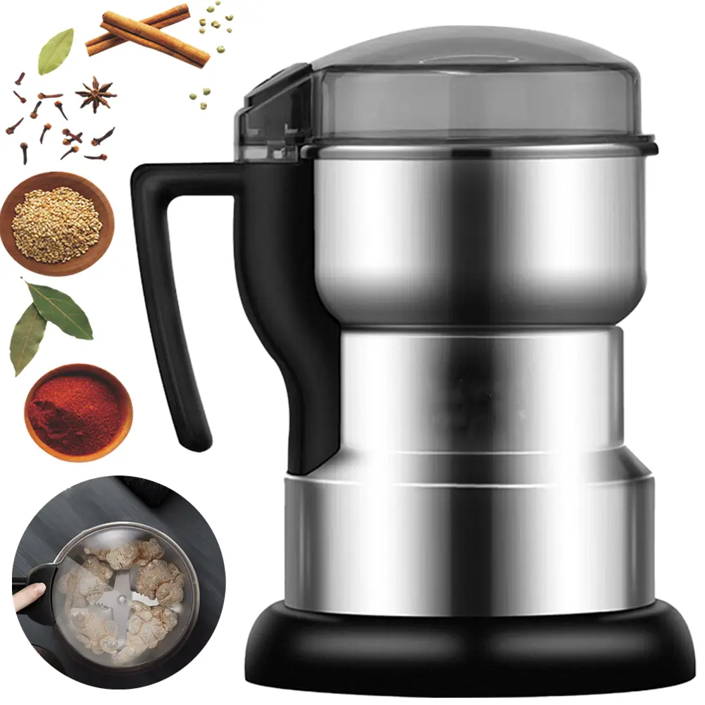 4-Blade Household Grain Grinder Electric Coffee Grinder Ultrafine Baby Food Pulverizer Grain Mill for Spices Seeds Rice Beans