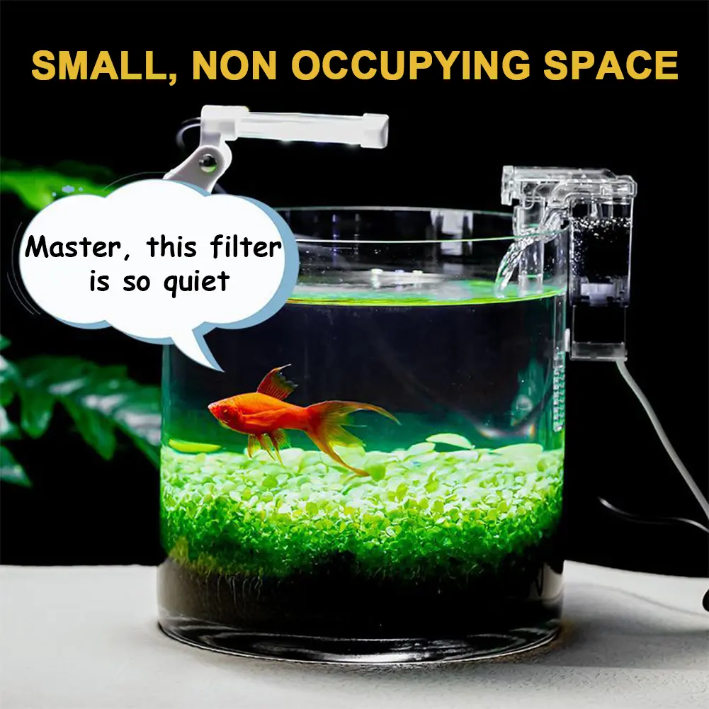 Compact Aquarium Hang On Filter with USB Power Efficient Waterfall Filtration System for Small Fish Tanks