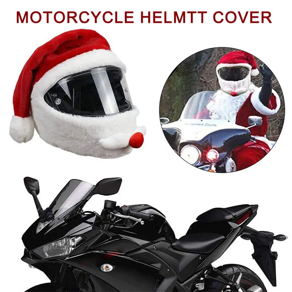 Christmas Helmet Cover Elastic Motorcycle Santa Claus Funny Cover Plush Santa Claus Christmas Hat Motorcycle Accessoories