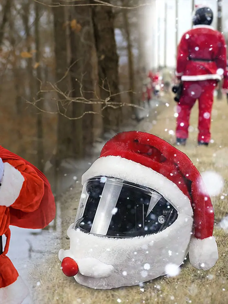 Christmas Helmet Cover Elastic Motorcycle Santa Claus Funny Cover Plush Santa Claus Christmas Hat Motorcycle Accessoories
