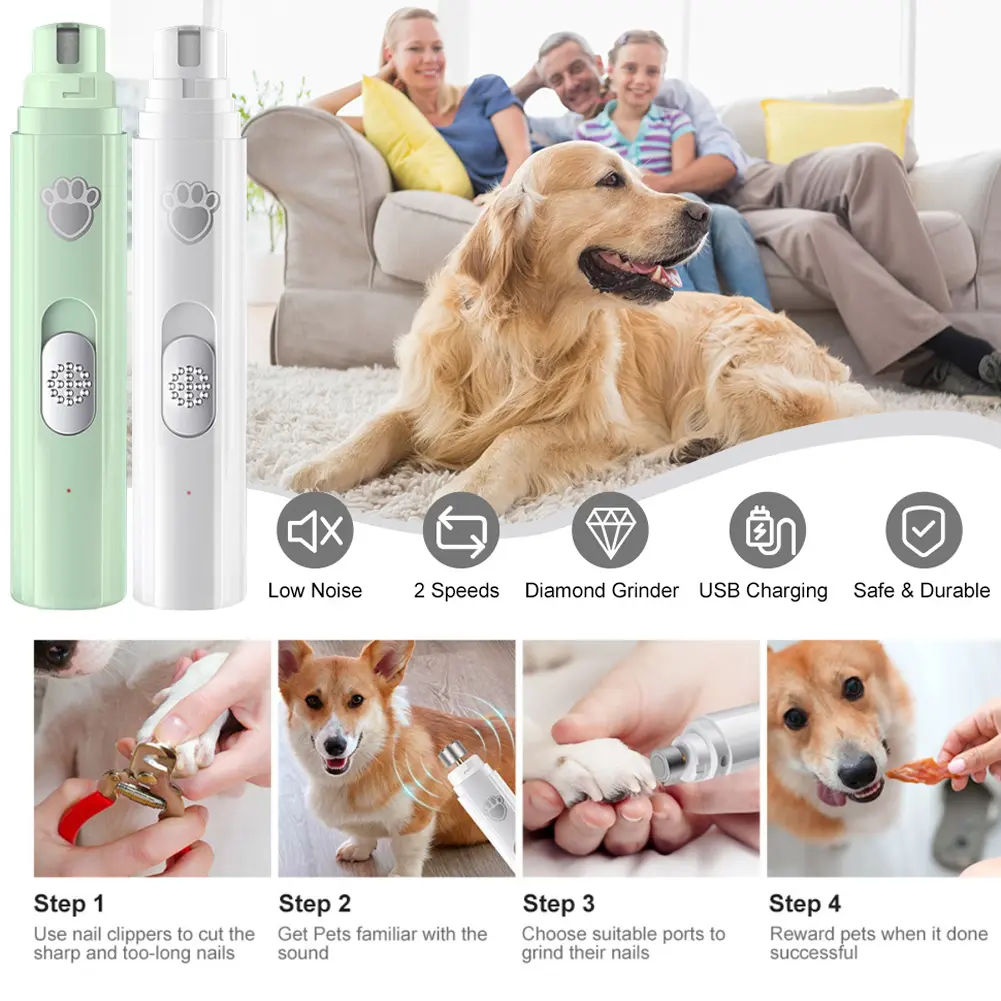 Electric Dog Nail Grinder Painless LED Light Pet Nail Grinder with Polisher Wheel 2-Speed Paws Nail Cutter for Pet Paws Grooming