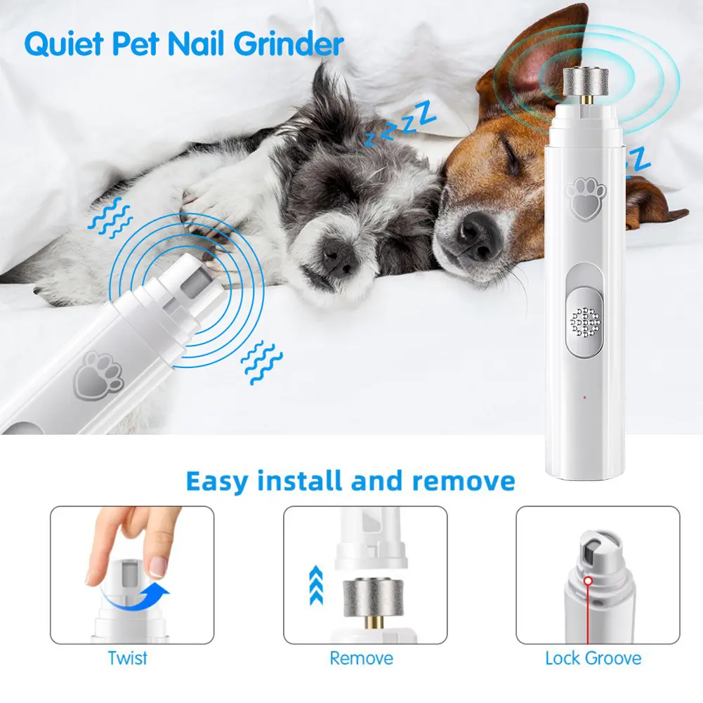 Electric Dog Nail Grinder Painless LED Light Pet Nail Grinder with Polisher Wheel 2-Speed Paws Nail Cutter for Pet Paws Grooming