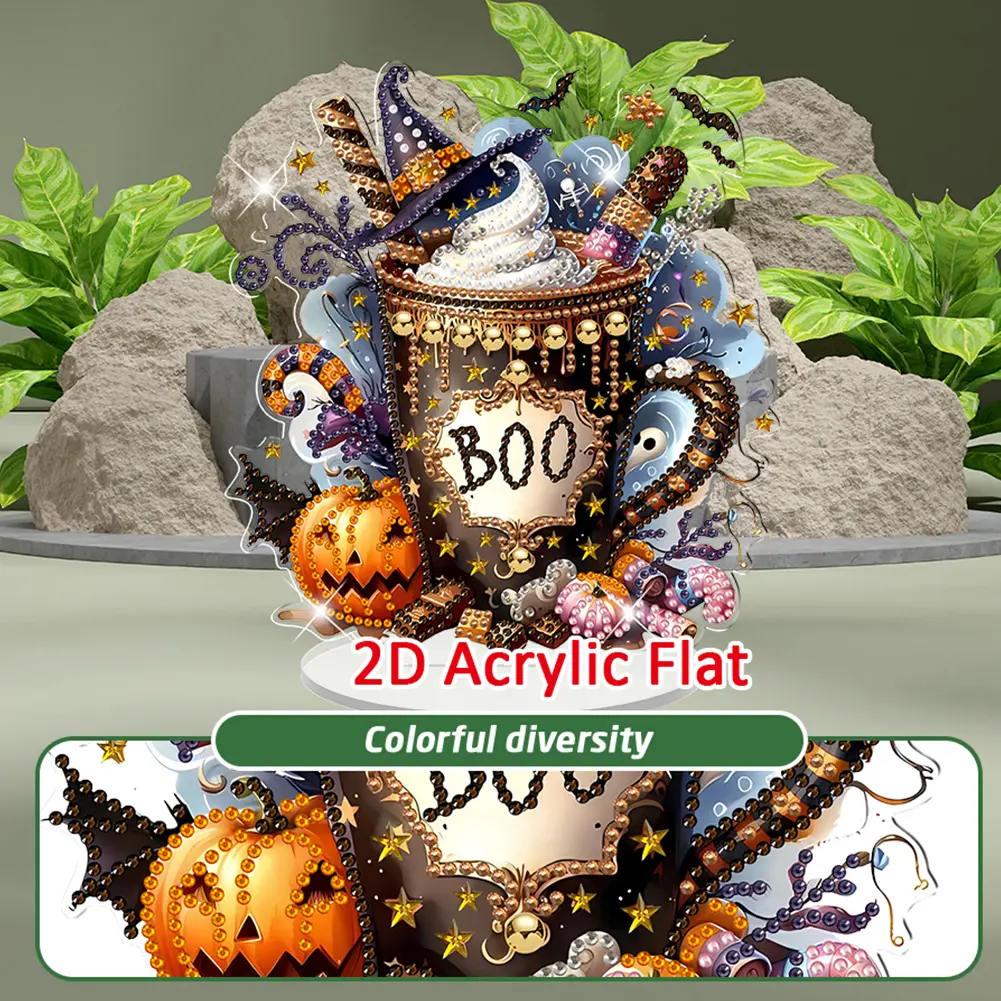 Halloween DIY 5D DIY Diamond Art Tabletop Decorations 2D Flat Diamond Painting Desktop Decorations for Home Office Desktop Decor