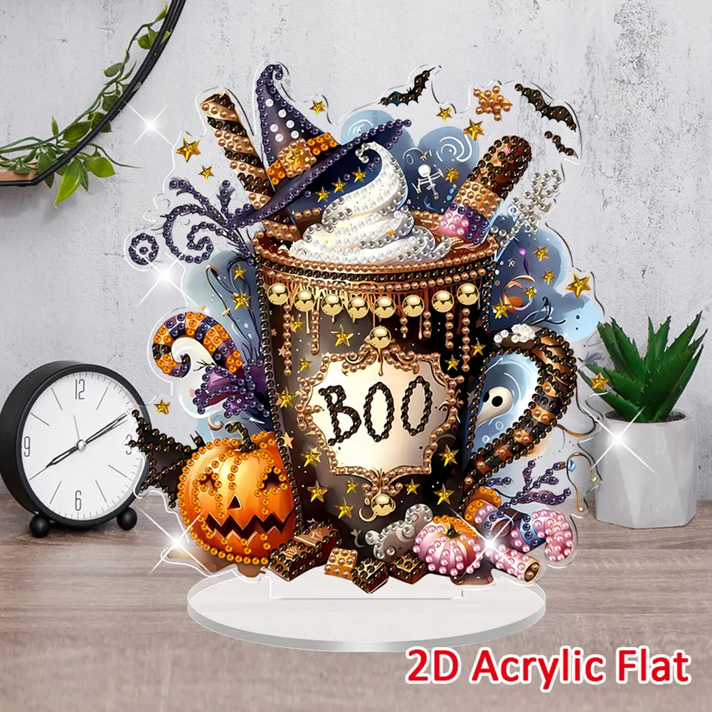 Halloween DIY 5D DIY Diamond Art Tabletop Decorations 2D Flat Diamond Painting Desktop Decorations for Home Office Desktop Decor