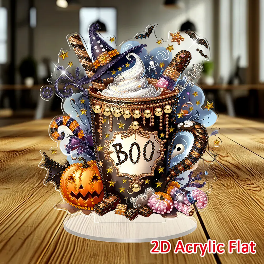 Halloween DIY 5D DIY Diamond Art Tabletop Decorations 2D Flat Diamond Painting Desktop Decorations for Home Office Desktop Decor
