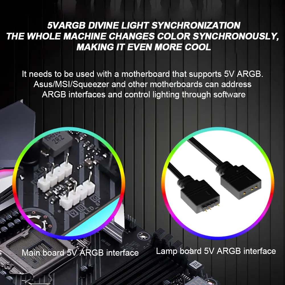 5V 3Pin ARGB Sync PC Cable 8Pin 24Pin PSU RGB Cable 5V ARGB Flexible Light Bar Motherboard Power Extension Cable LED Strip Light