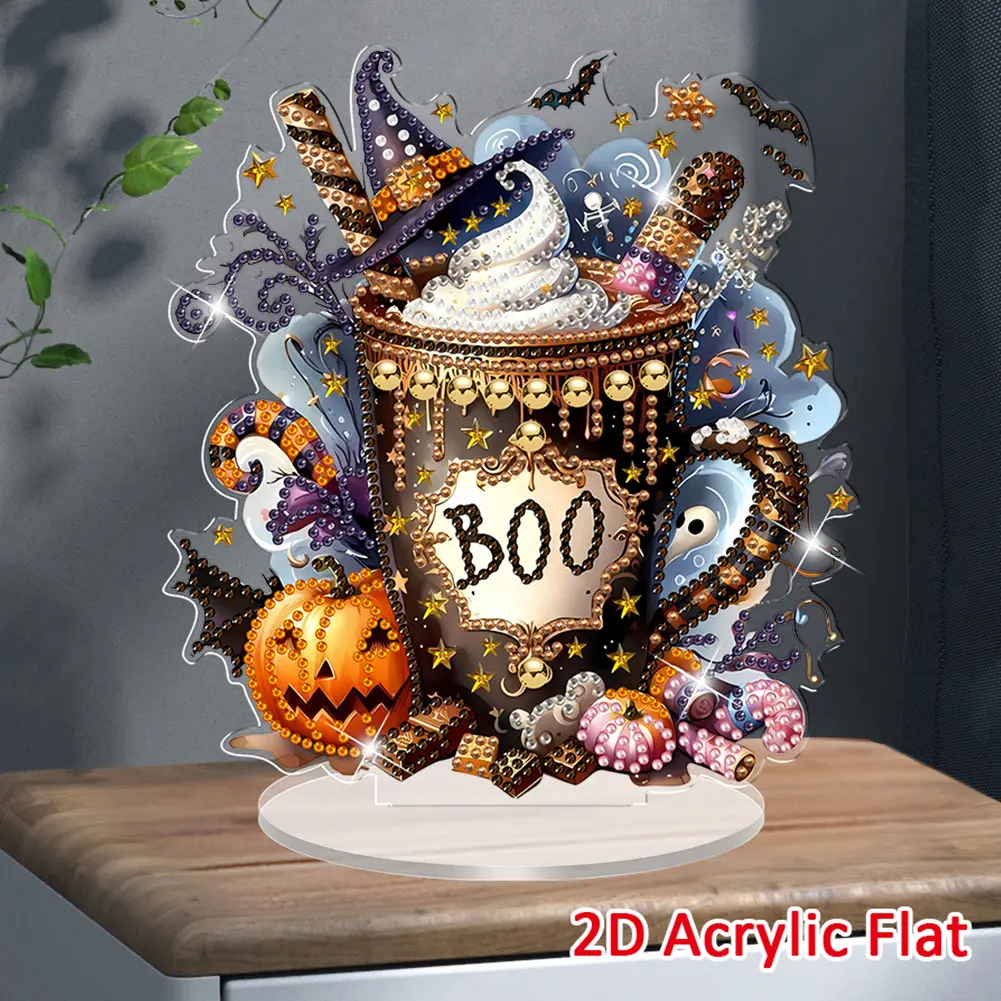 Halloween DIY 5D DIY Diamond Art Tabletop Decorations 2D Flat Diamond Painting Desktop Decorations for Home Office Desktop Decor