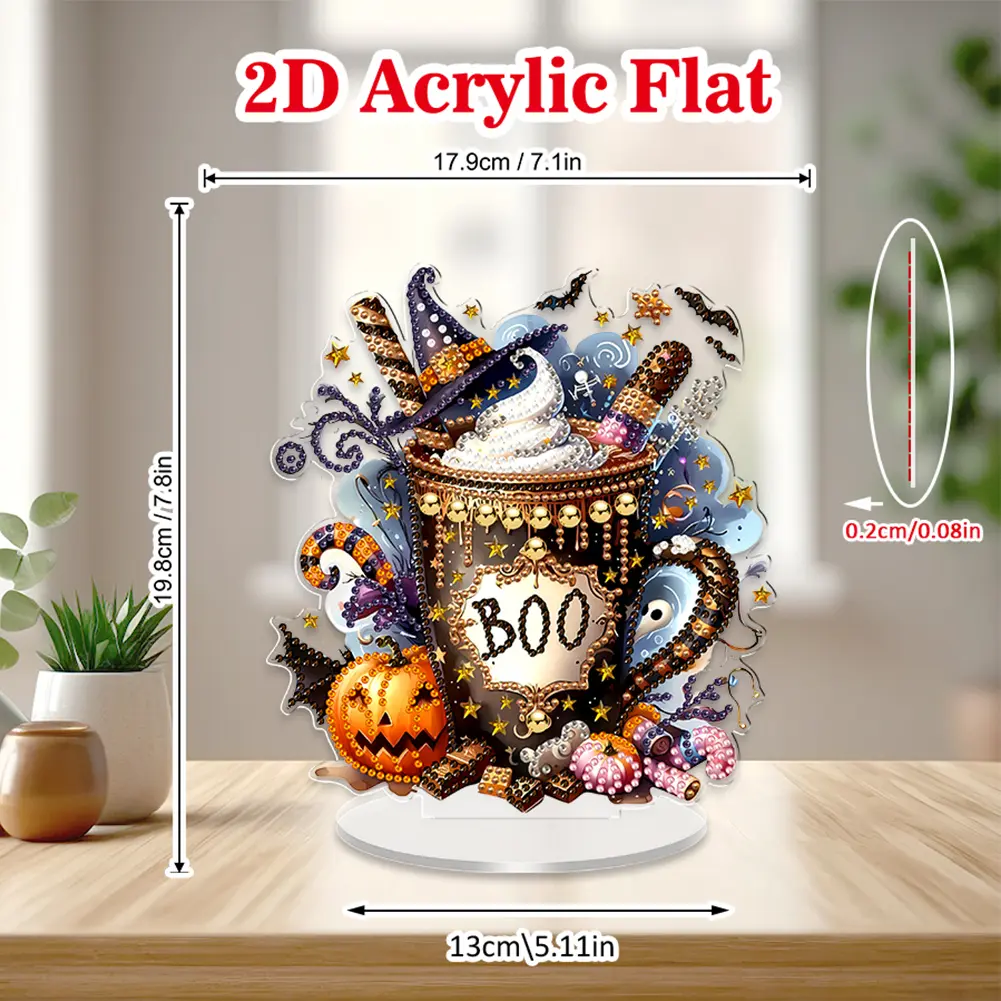 Halloween DIY 5D DIY Diamond Art Tabletop Decorations 2D Flat Diamond Painting Desktop Decorations for Home Office Desktop Decor