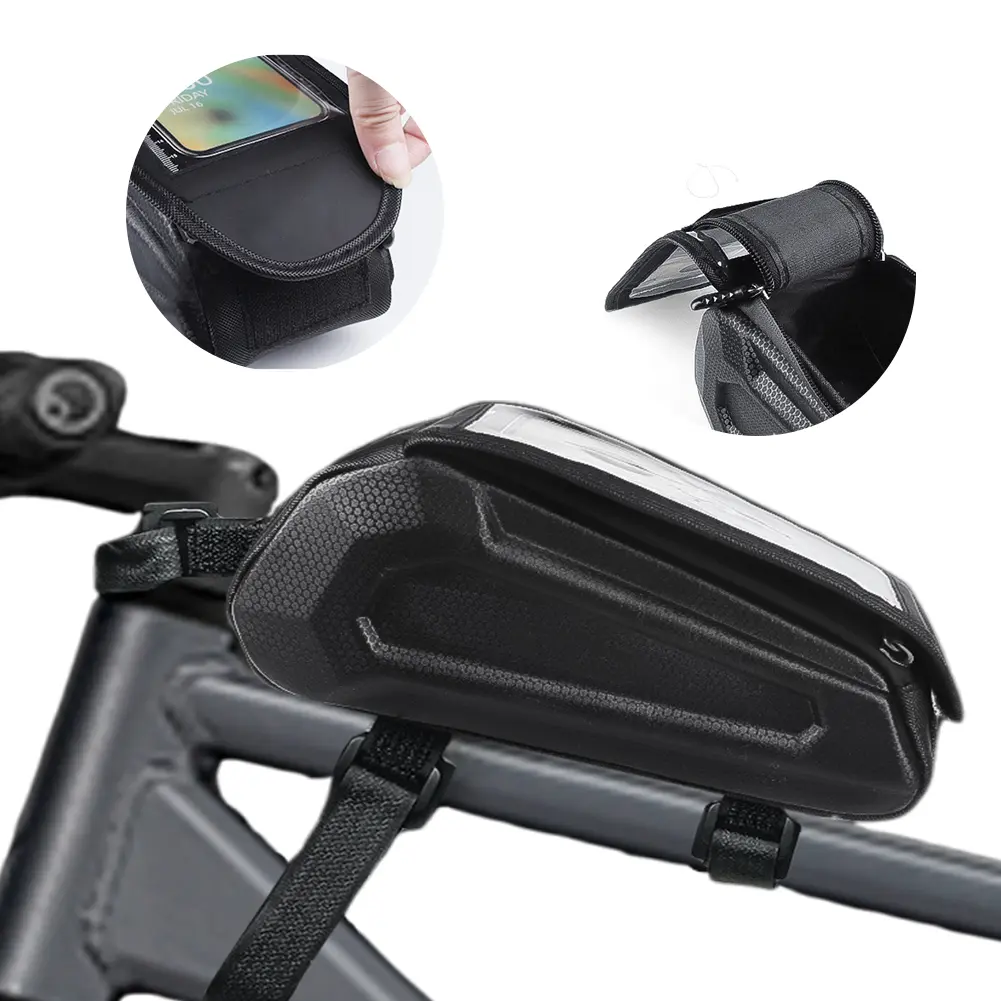 Bike Front Frame Bag Bicycle Top Tube Bag Touch-Screen Hard Shell Bike Tube Bag Double Zipper Cycling Pouch Cycling Accessories