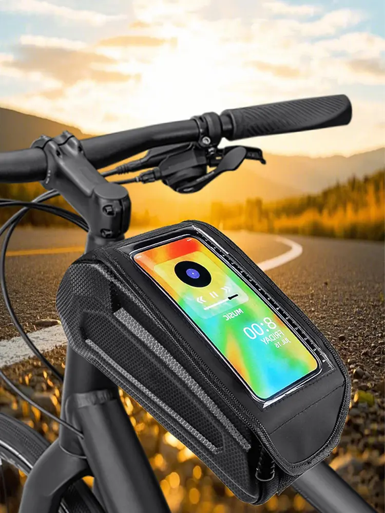 Bike Front Frame Bag Bicycle Top Tube Bag Touch-Screen Hard Shell Bike Tube Bag Double Zipper Cycling Pouch Cycling Accessories