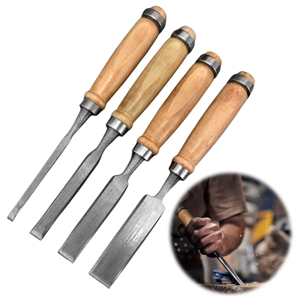 4 Pieces Woodworking Carving Chisel Hand Chisel Tool Set Wood Carving Knife Set for DIY Beginner Hobbyists Carving Chisel