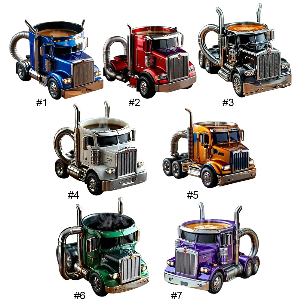 200-250ml Funny Semi-Truck Coffee Mugs Stainless Steel Drinkware Cups Handcrafted Water Bottle Resin Beer Mug for Novelty Gift