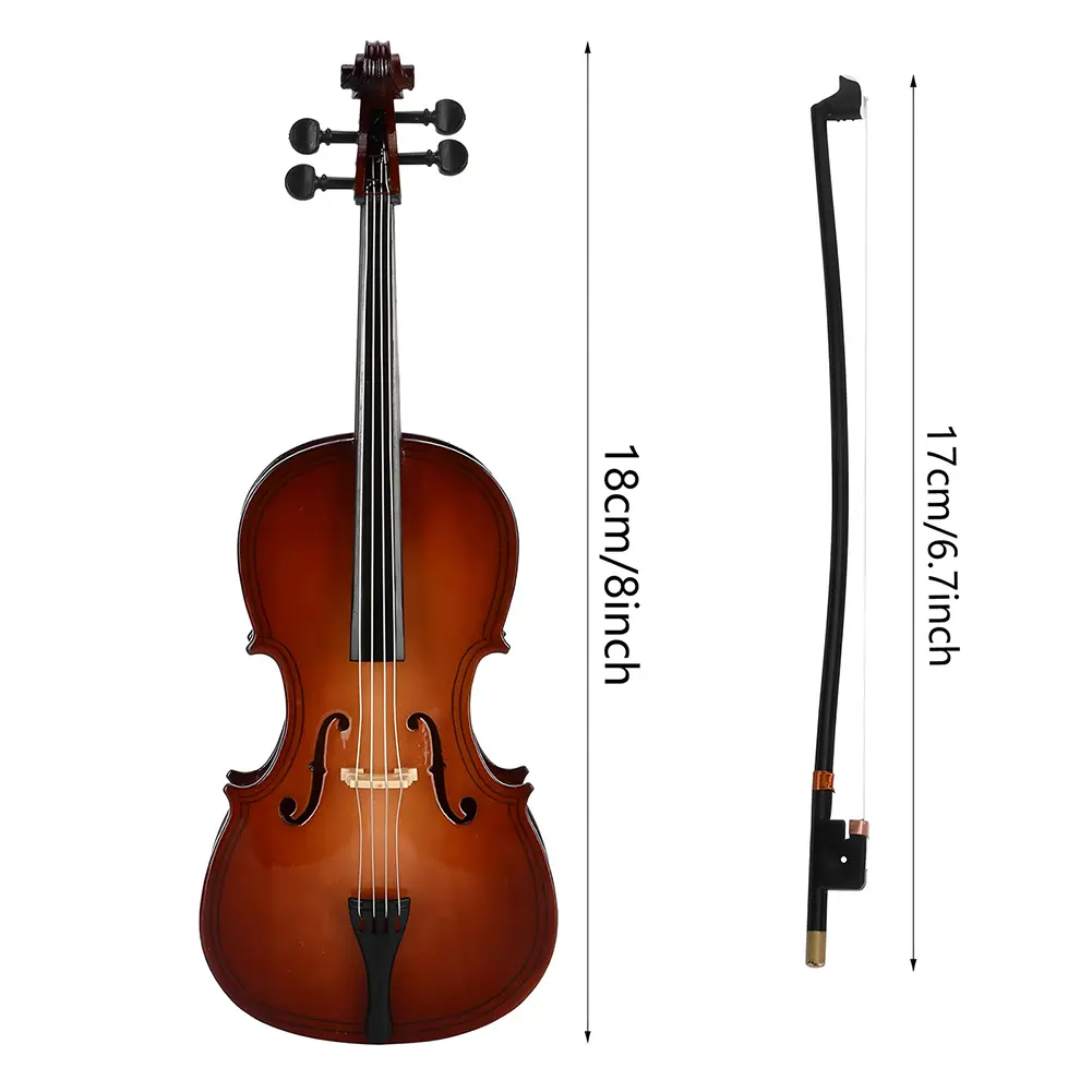Wooden Miniature Cello with Stand and Bow Mini Musical Instrument Decoration Dollhouse Accessories Model Home Display Ornament