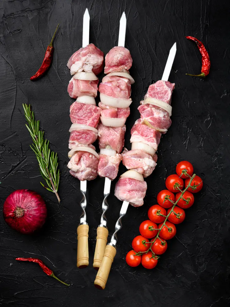 55cm BBQ Skewers Stainless Steel Barbecue Skewers with Wood Handle Kebab Skewers for Grilling Meat & Kebab Outdoor Cooking