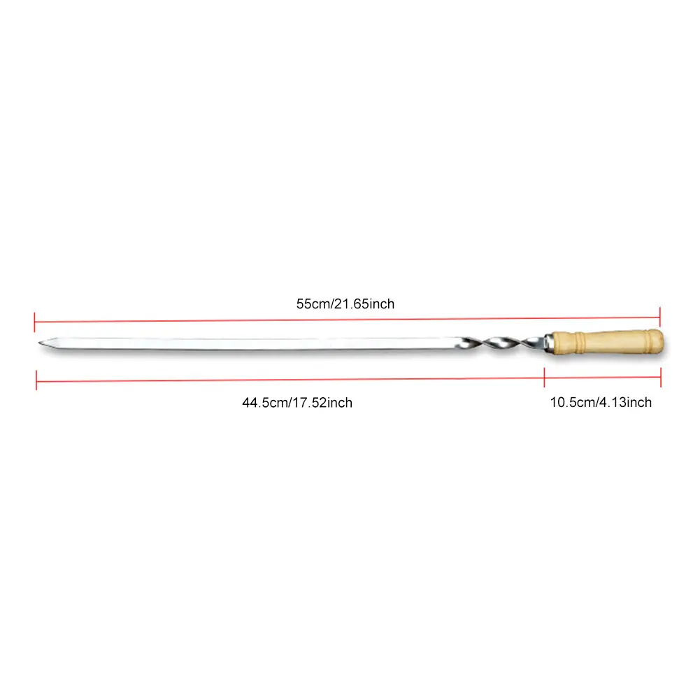 55cm BBQ Skewers Stainless Steel Barbecue Skewers with Wood Handle Kebab Skewers for Grilling Meat & Kebab Outdoor Cooking