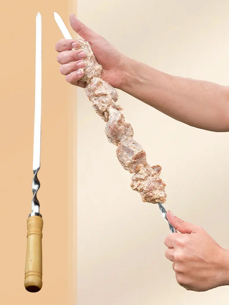 55cm BBQ Skewers Stainless Steel Barbecue Skewers with Wood Handle Kebab Skewers for Grilling Meat & Kebab Outdoor Cooking