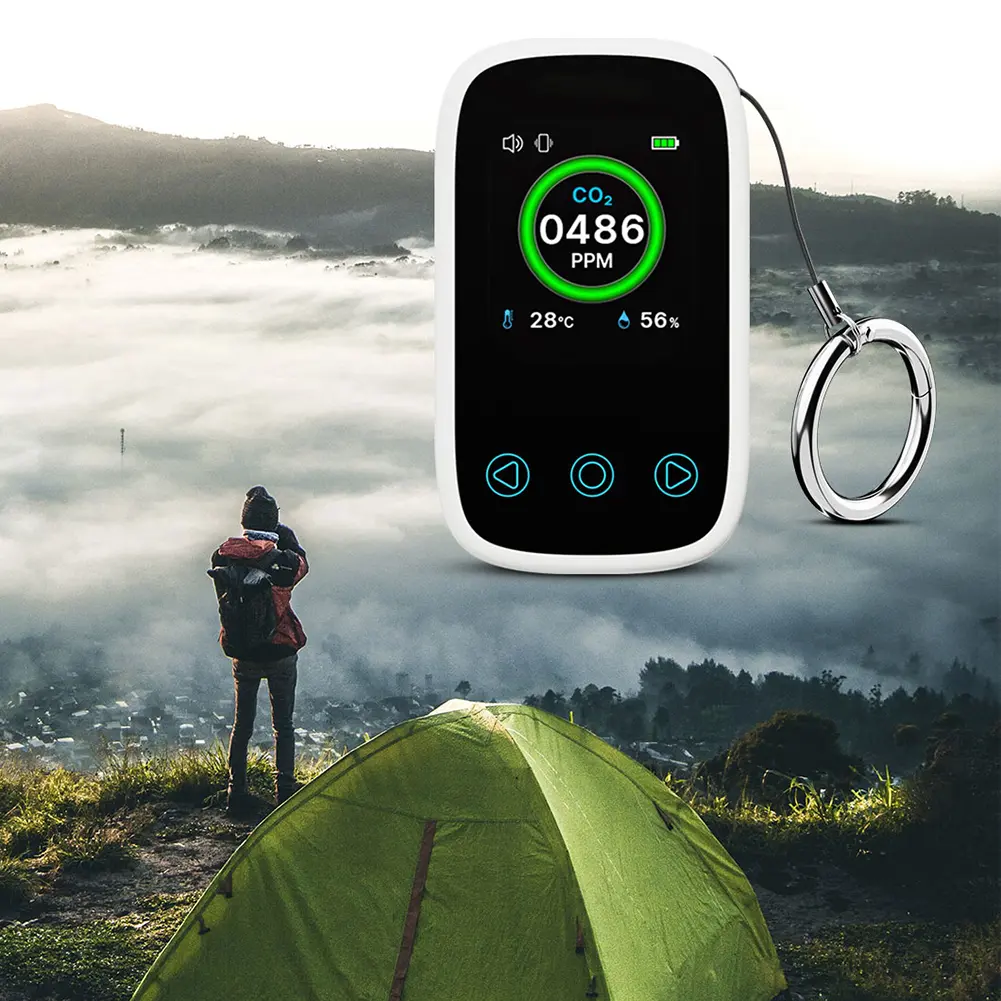 Portable 3 in 1 Digital CO2 Detector with Alarm Mini Temperature and Humidity Meter for Home and Travel