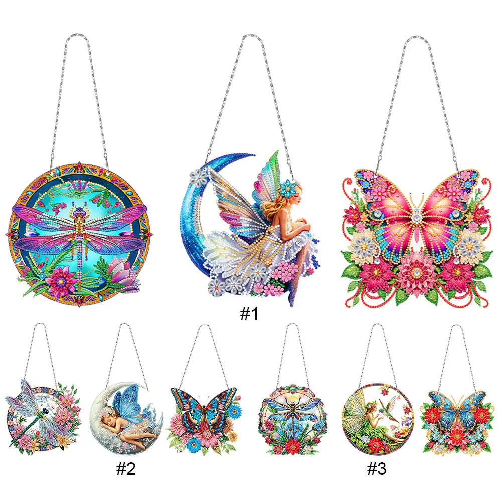 3Pcs Acrylic Fairy Rhinestone Diamond Art Pendants DIY Diamond Art Pendant Kit Diamond Painting Hanging Pendant for Wall Window