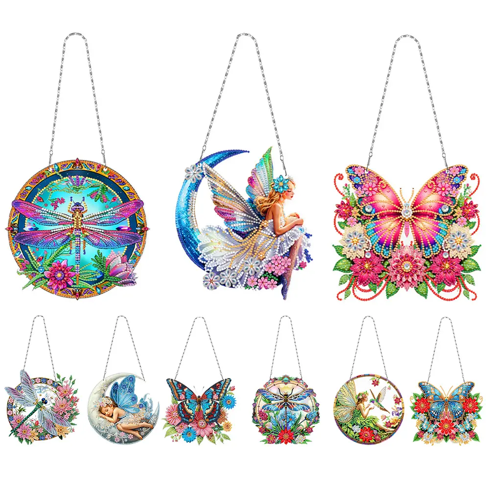 3Pcs Acrylic Fairy Rhinestone Diamond Art Pendants DIY Diamond Art Pendant Kit Diamond Painting Hanging Pendant for Wall Window