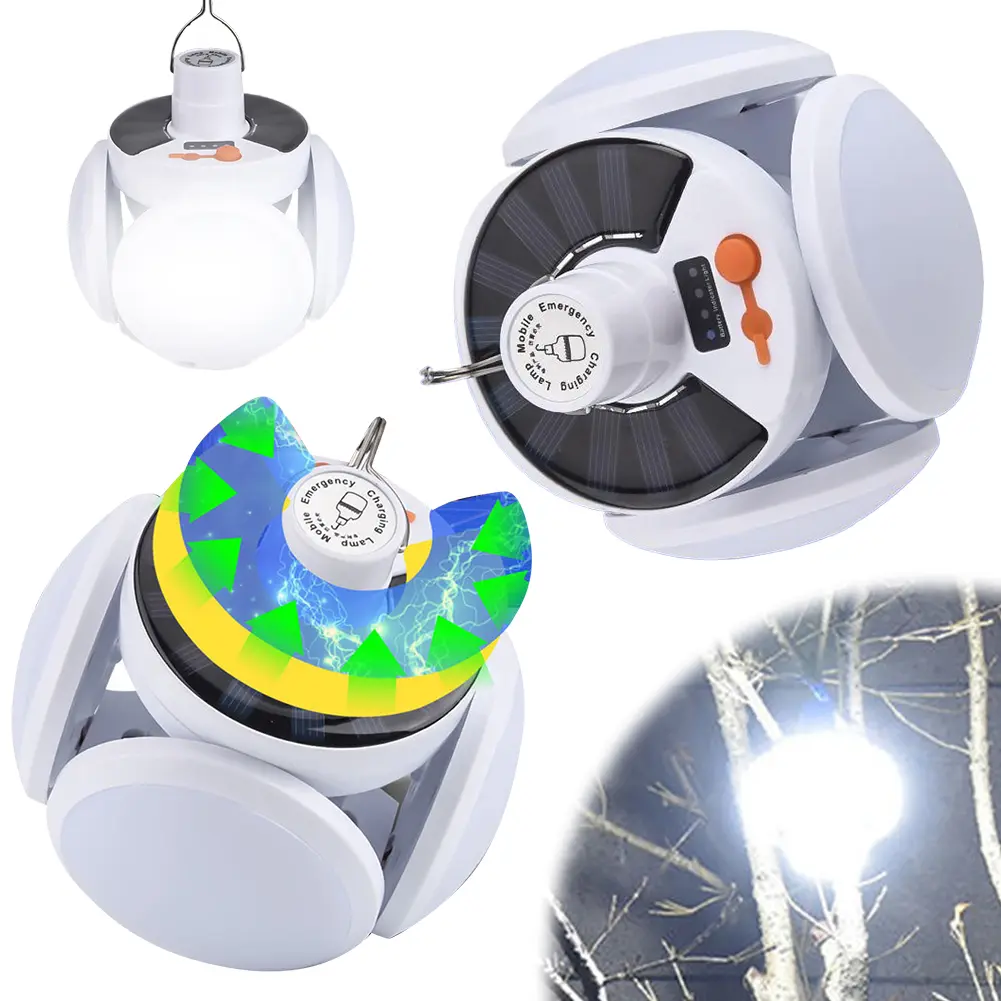 Portable Solar Camping Lantern Led Rechargeable Outdoor Hanging Tent Lamp Folding LED Football Bulbs With Hook Emergency Lights