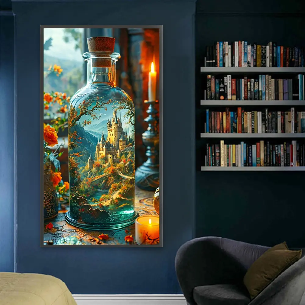 5D DIY Full Square Drill Diamond Painting Castle in Bottle Kit Home Decor45x80cm