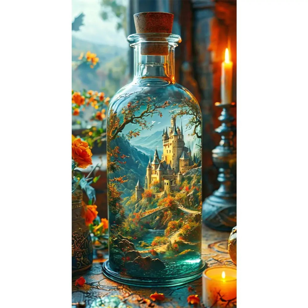 5D DIY Full Square Drill Diamond Painting Castle in Bottle Kit Home Decor45x80cm