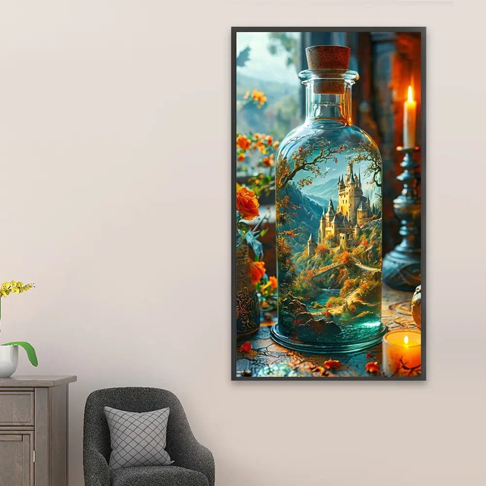5D DIY Full Square Drill Diamond Painting Castle in Bottle Kit Home Decor45x80cm