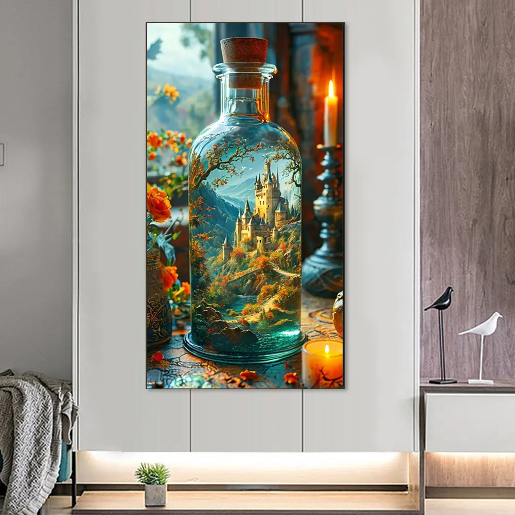 5D DIY Full Square Drill Diamond Painting Castle in Bottle Kit Home Decor45x80cm