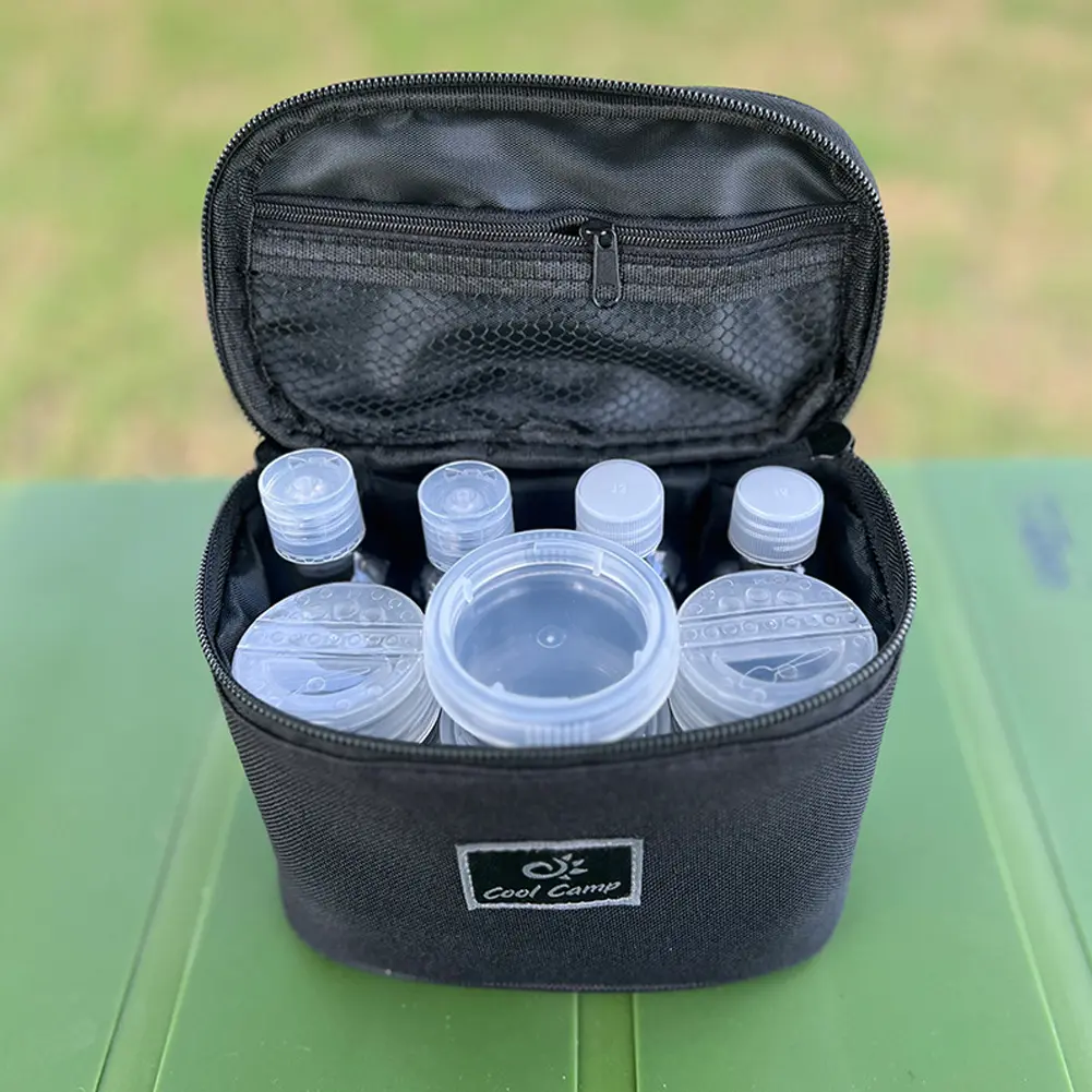 10Pcs/Set BBQ Seasoning Bottle Set with Carry Bag Salt Pepper Spice Shaker Jars Picnic Seasoning Organizer for Camping Travel