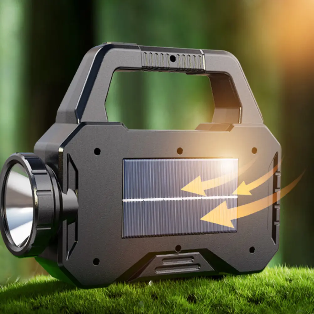 Solar LED Searchlight Long Range Camping Lantern Type C Rechargeable Outdoor Camping Searchlight Super Bright for Hiking Fishing