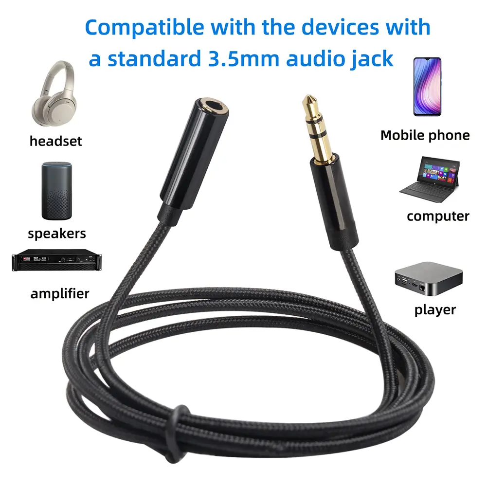 Stereo Headphone Extension Cable Earphone Audio Extension Line Accessories for Car Earphone Speaker