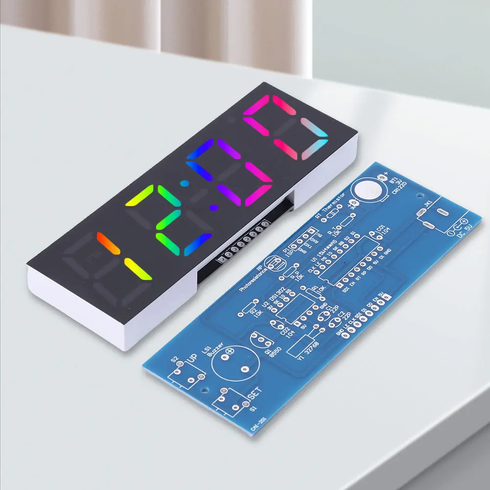 LED Digital Electronic Clock Kit Set Time Week Temp Date Display Electronical Clock Making Experiment Kit USB Powered