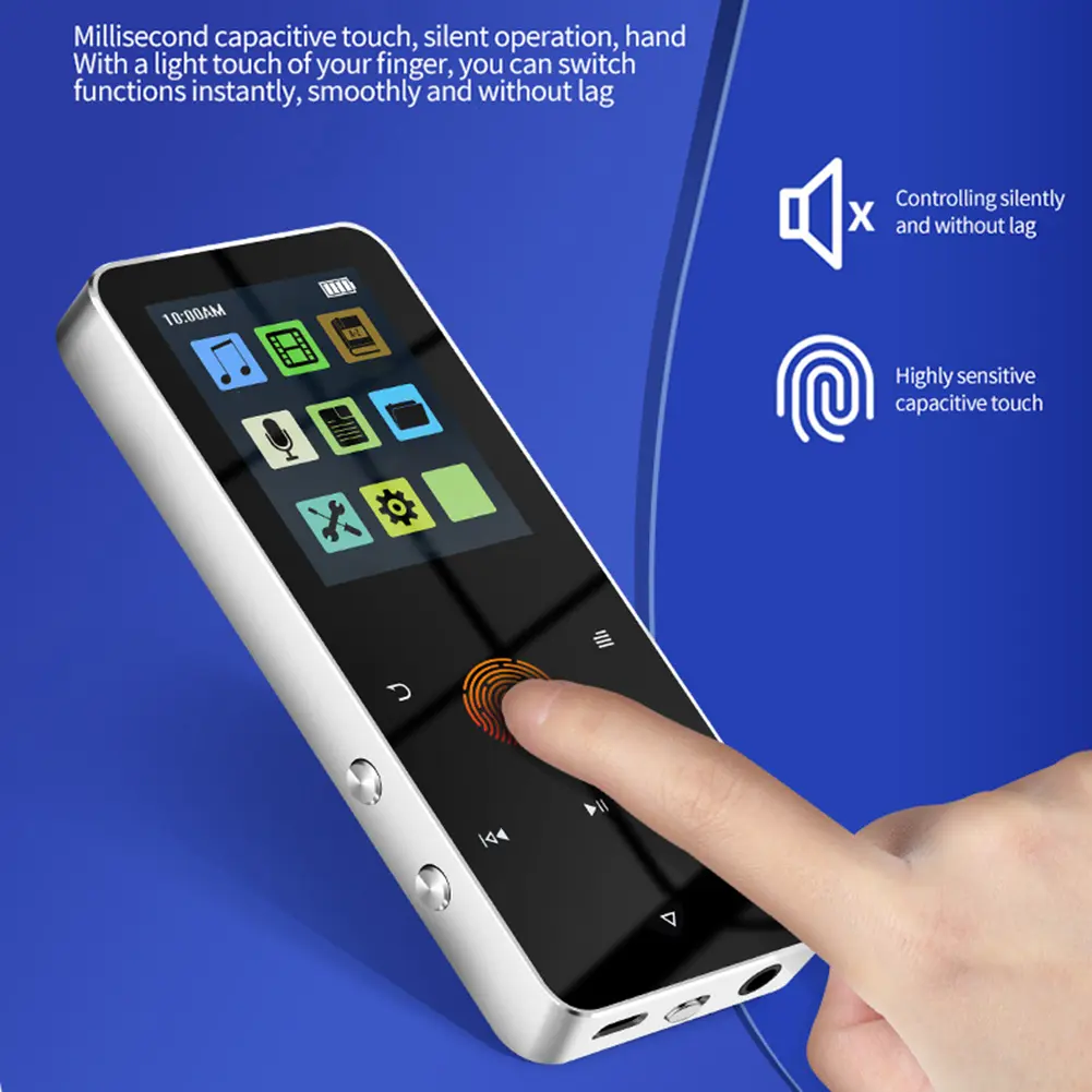 Bluetooth-compatible 5.0 MP3 Player Walkman Touch Screen Music Walkman USB 2.0 3.5mm Jack with E-book Recording Built-in Speaker