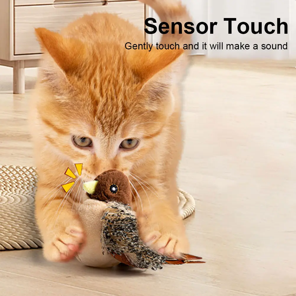 Flying Bird Cat Toy Interactive Cat Toys Kitten Chirping Bird Toy Plush Cats Pets Teasing Toys Chirping Flapping Bird(no Flying)