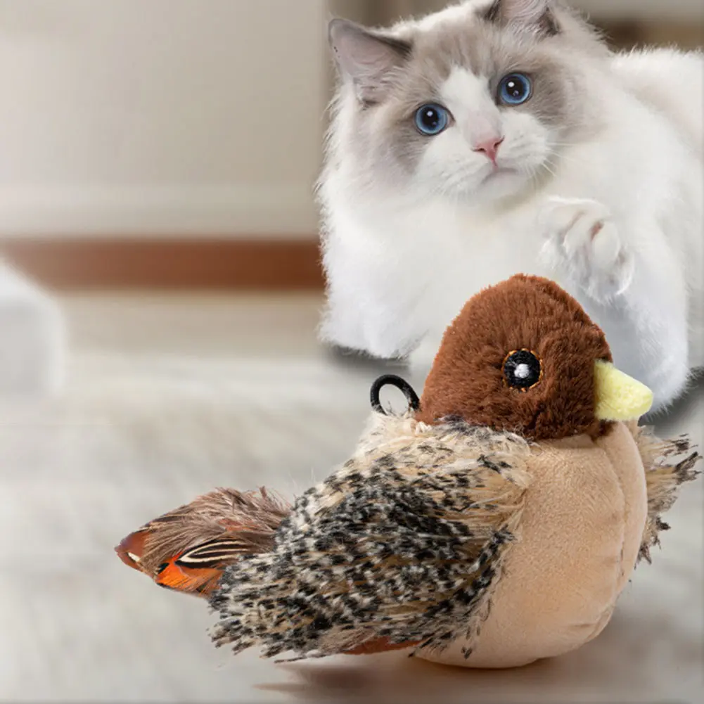 Flying Bird Cat Toy Interactive Cat Toys Kitten Chirping Bird Toy Plush Cats Pets Teasing Toys Chirping Flapping Bird(no Flying)