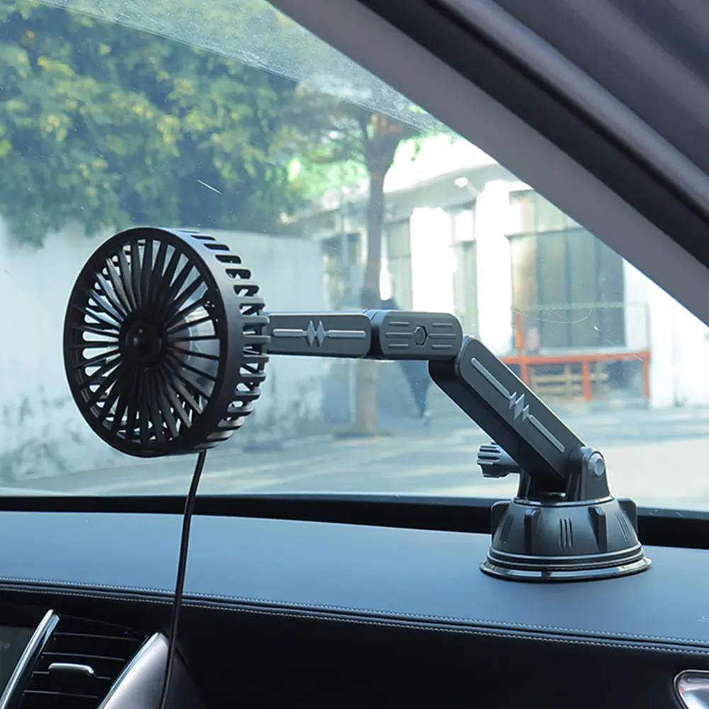 Suction Cup Electric Car Fan 360 Degree Rotatable Car Windshield Fan USB Operated Car Air Cooler for Truck SUV Sedan RV Van Boat