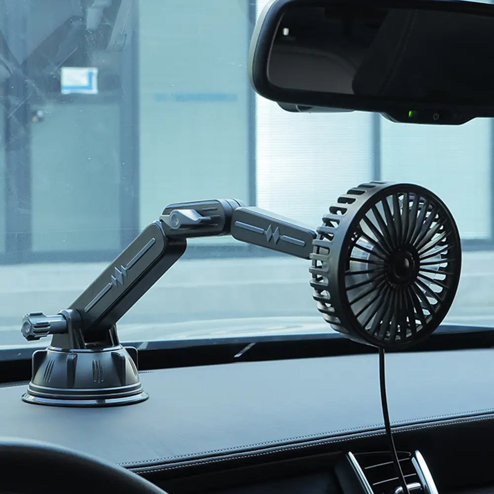 Suction Cup Electric Car Fan 360 Degree Rotatable Car Windshield Fan USB Operated Car Air Cooler for Truck SUV Sedan RV Van Boat