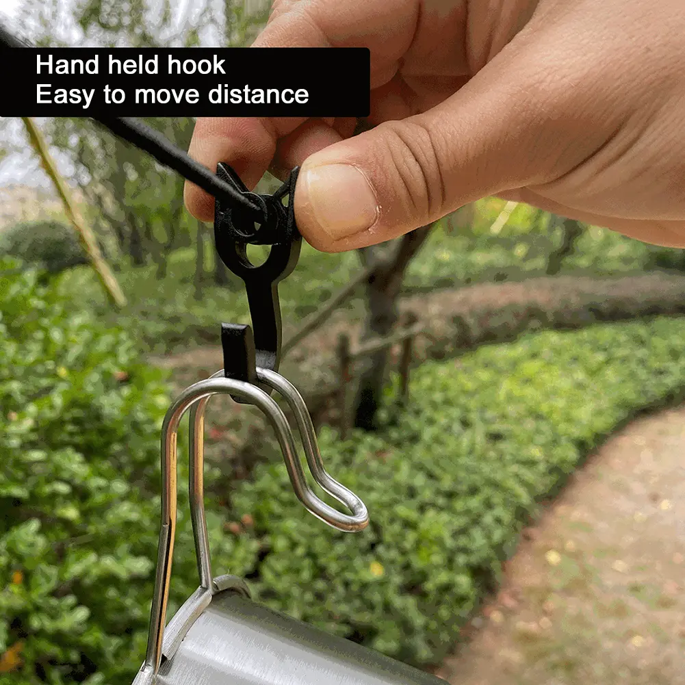 Camping Clothesline Non-slip Camping Hanger Rope Portable Travel Windproof Adjustable with 7 Hooks for Home Picnic Hiking