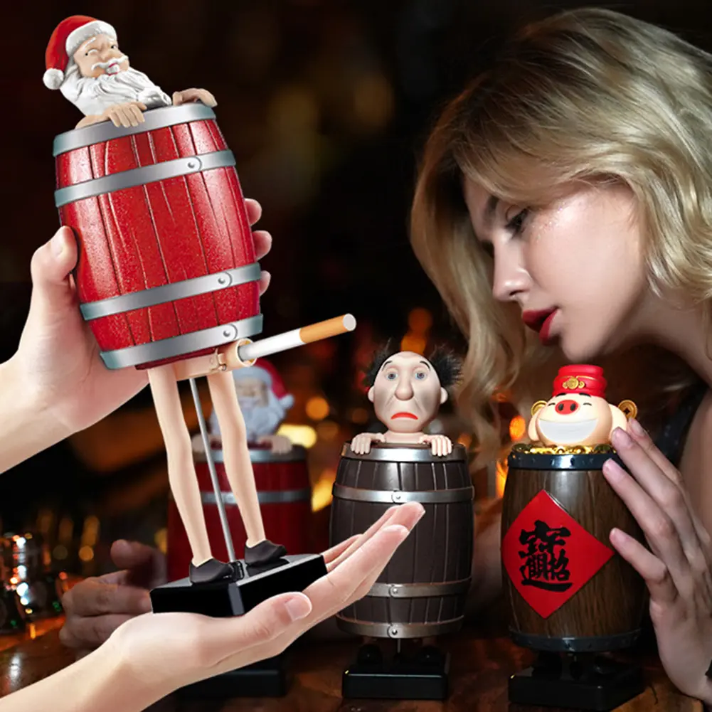 Spoof Cigarette Box Strange Uncle Santa Wooden Barrel Cigarette Box Xmas Novelty Gift Reusable for Father Boyfriend Husband Gift