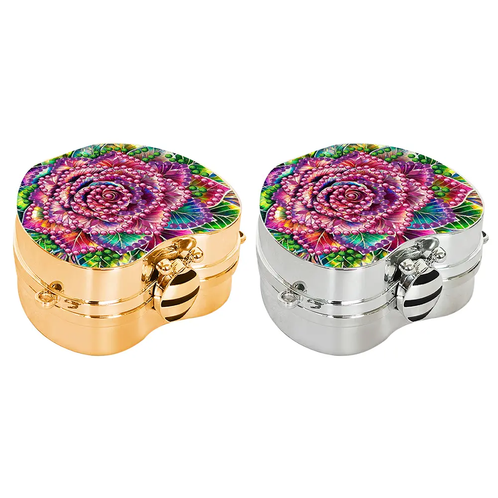 2Pcs Flowers Diamond Painting Mirror Organizer Box Rhinestone Jewelry Box Mini DIY Diamond Art Makeup Bag for Outdoor Travel