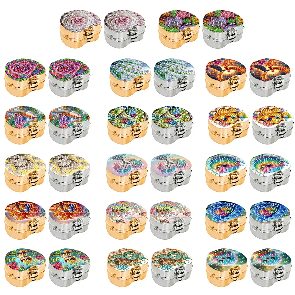 2Pcs Flowers Diamond Painting Mirror Organizer Box Rhinestone Jewelry Box Mini DIY Diamond Art Makeup Bag for Outdoor Travel